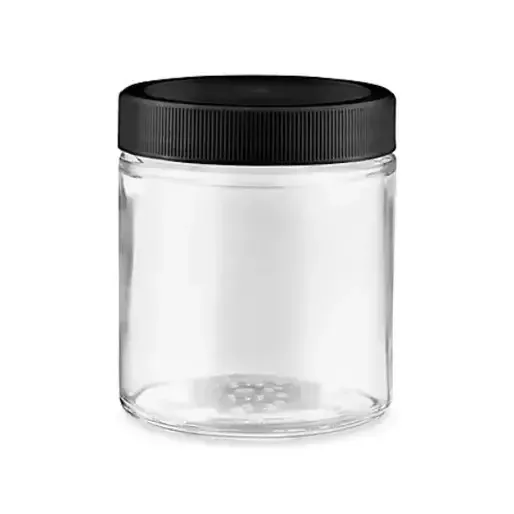 4 oz förvaringsburk av klart glas med svart skruvlock 4 oz förvaringsburk av klart glas med svart skruvlock
